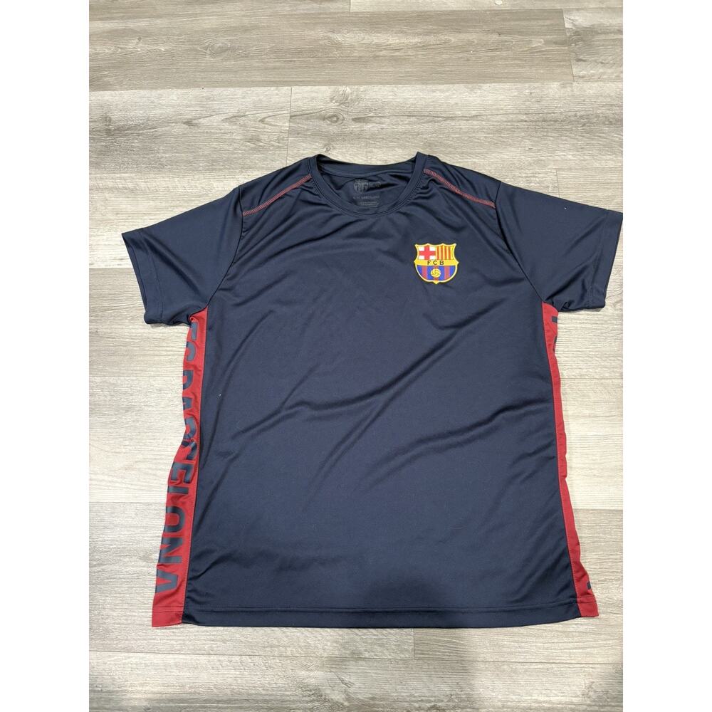 FC Barcelona Men Shirt Large Blue Training Jersey Logo Short Sleeve